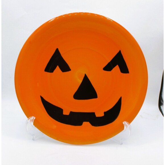 Style-Eyes By Baum Bros Jack-O-Lantern 12" Orange Ceramic Plate Halloween Decor - Picture 1 of 4